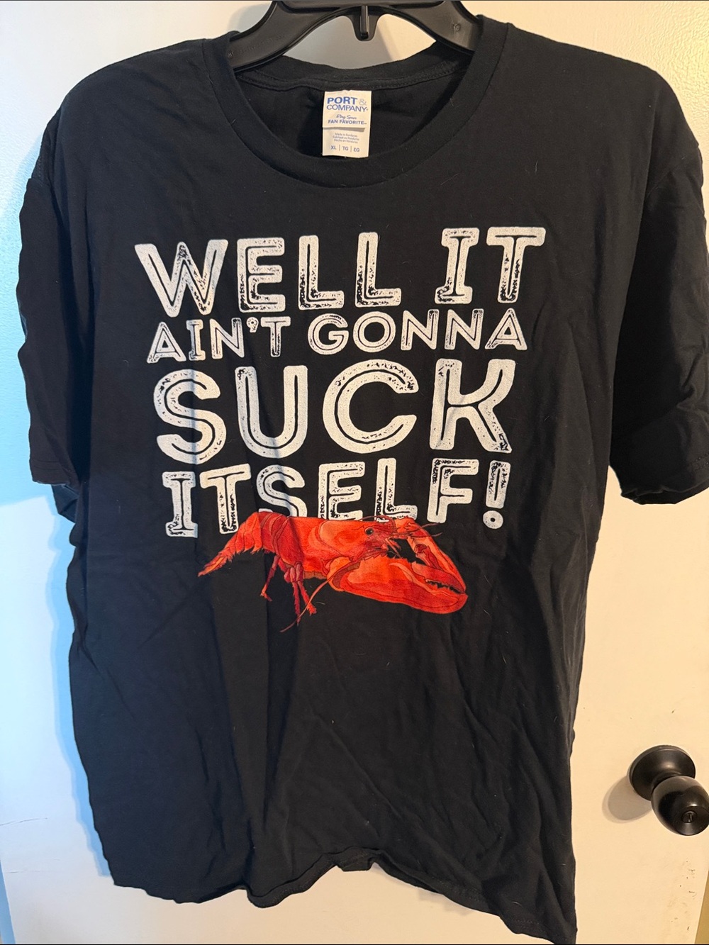 Port and Company Black Short Sleeve Tee with Red Lobster Graphic